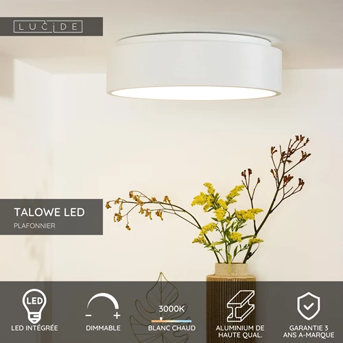Lucide TALOWE LED - Plafonnier - Ø 45,5 cm - LED Dim. - 1x30W 3000K - Blanc - USP